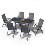 Ensemble de salle à manger de patio 7 pièces avec chaises pliantes réglables et 1 table à manger extensible