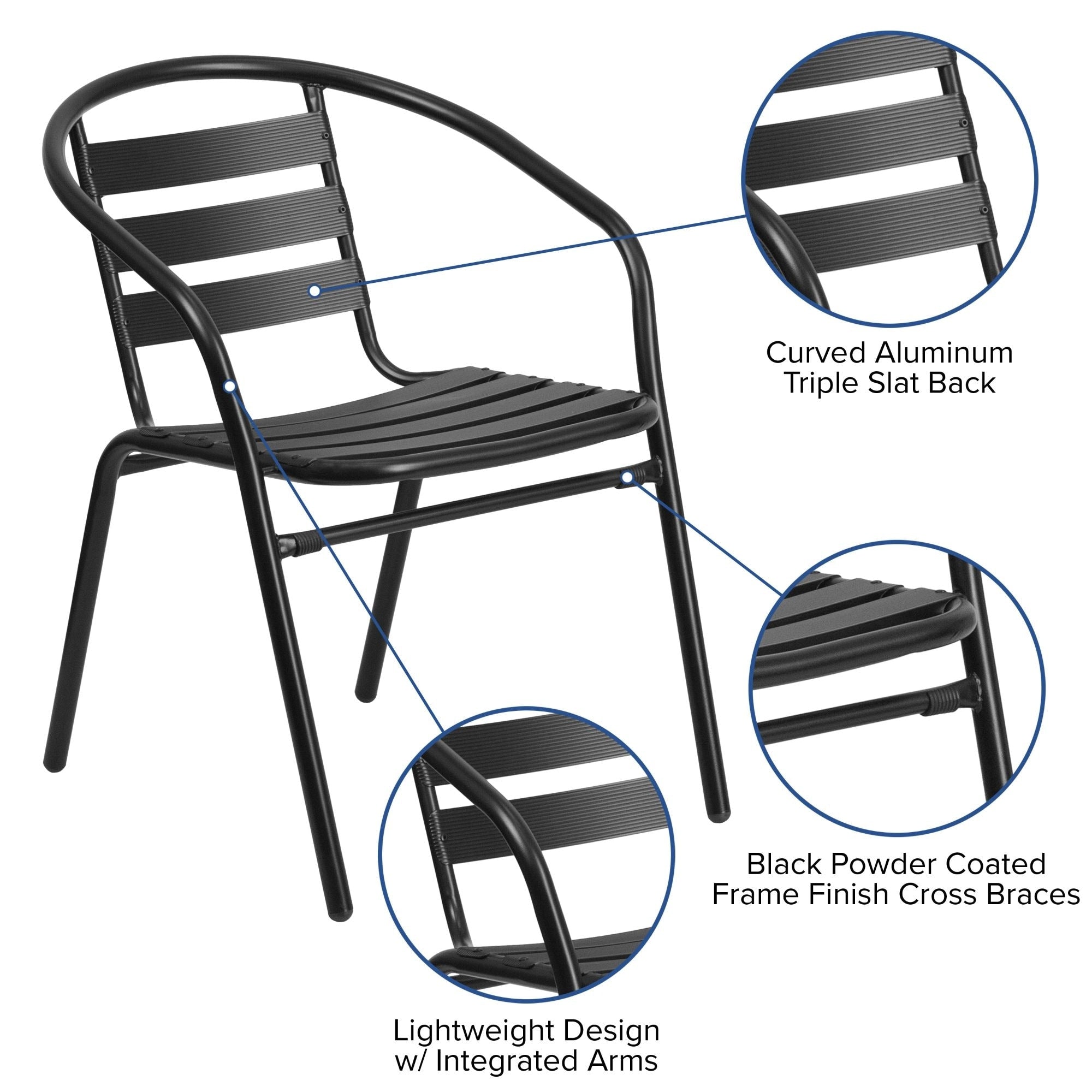 Ensemble de salle à manger de patio 7 pièces : table en verre, 6 chaises empilables flexibles