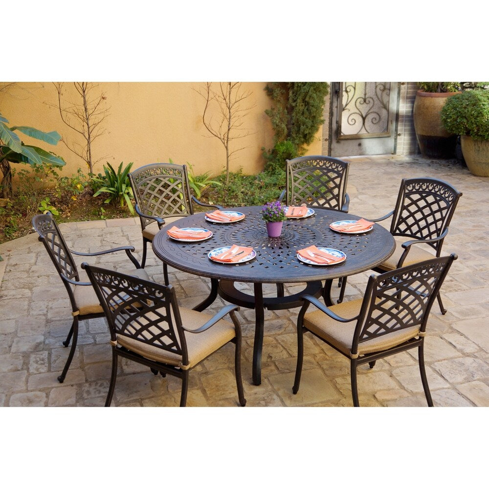 Ensemble de salle à manger de patio 7 pièces, table à manger ronde de 60 pouces
