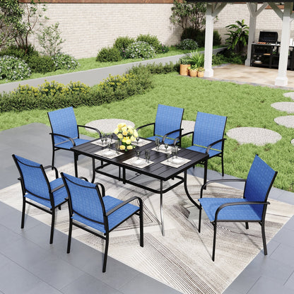 Ensemble de salle à manger de patio 7 pièces MAISON ARTS avec table rectangulaire en métal et 6 chaises en textilène