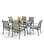 Ensemble de salle à manger de patio MAISON ARTS 7 pièces, table rectangulaire en métal et 6 chaises de salle à manger en textilène