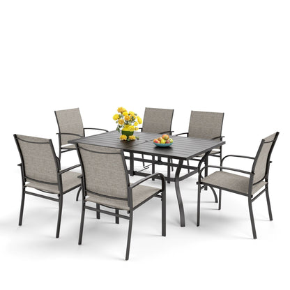 Ensemble de salle à manger de patio MAISON ARTS 7 pièces, table rectangulaire en métal et 6 chaises de salle à manger en textilène