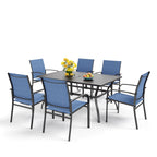 Ensemble de salle à manger de patio MAISON ARTS 7 pièces, table rectangulaire en métal et 6 chaises de salle à manger en textilène