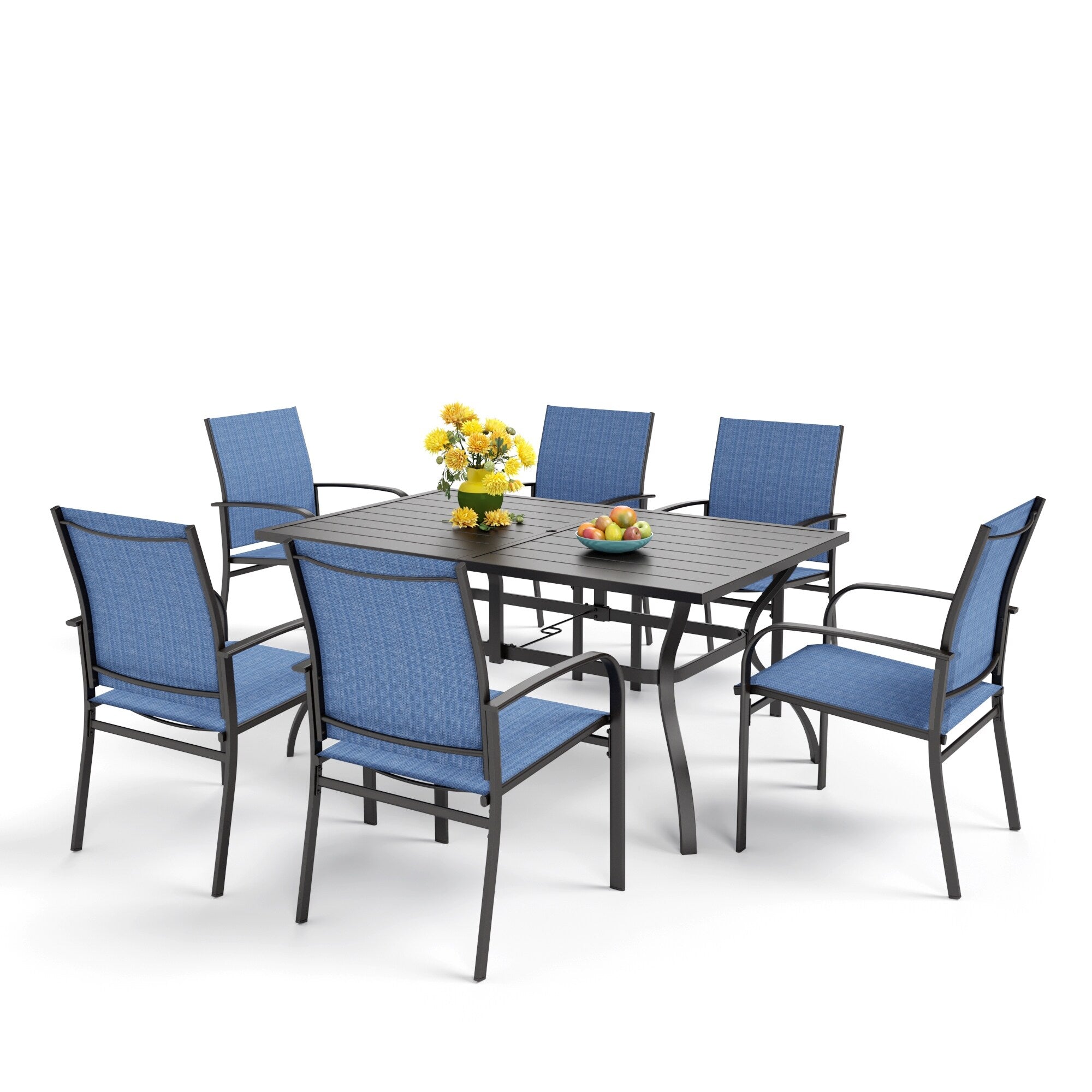 Ensemble de salle à manger de patio MAISON ARTS 7 pièces, table rectangulaire en métal et 6 chaises de salle à manger en textilène