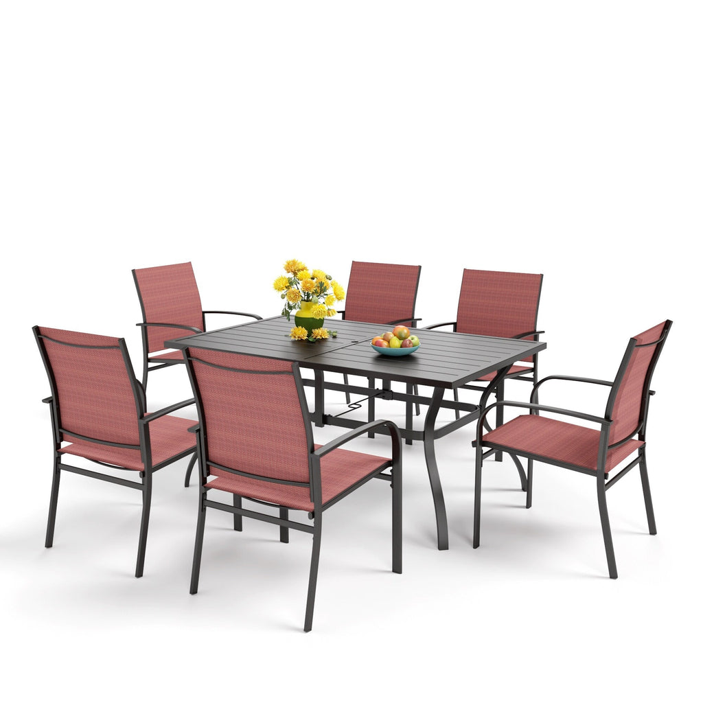 Ensemble de salle à manger de patio MAISON ARTS 7 pièces, table rectangulaire en métal et 6 chaises de salle à manger en textilène