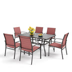 Ensemble de salle à manger de patio MAISON ARTS 7 pièces, table rectangulaire en métal et 6 chaises de salle à manger en textilène