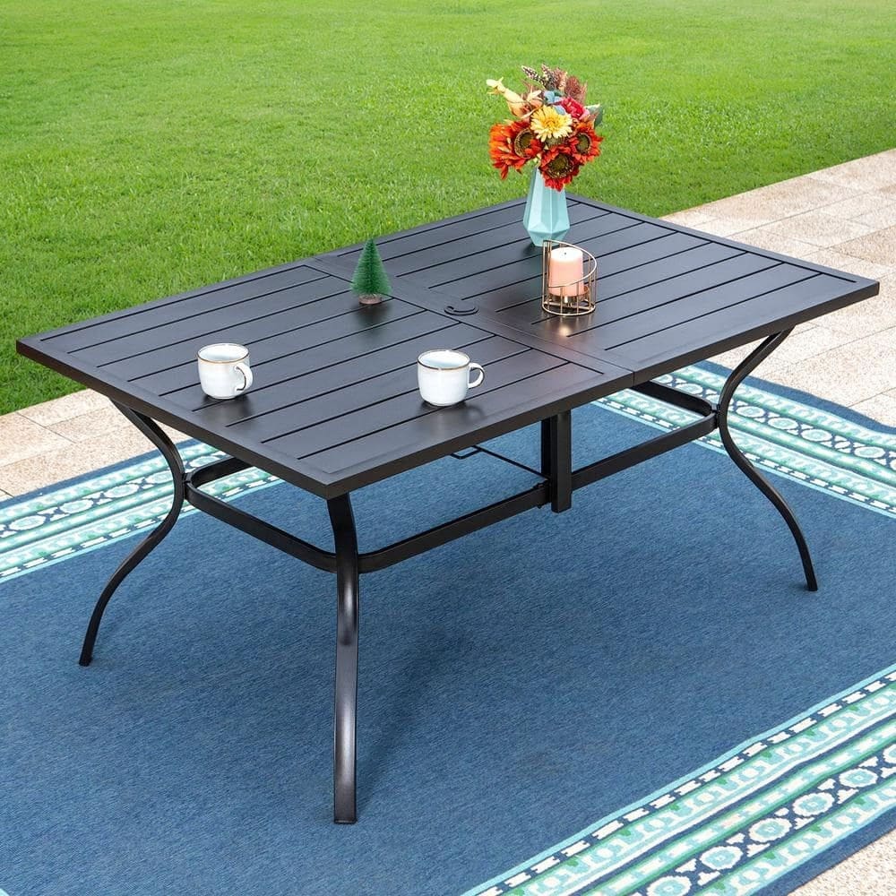 Ensemble de salle à manger de patio MAISON ARTS 7 pièces, table rectangulaire en métal et 6 chaises de salle à manger en textilène