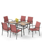 Ensemble de salle à manger de patio 7 pièces MAISON ARTS avec table rectangulaire aspect bois et 6 chaises en textilène