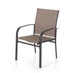 Ensemble de salle à manger de patio 7 pièces MAISON ARTS avec table rectangulaire aspect bois et 6 chaises en textilène