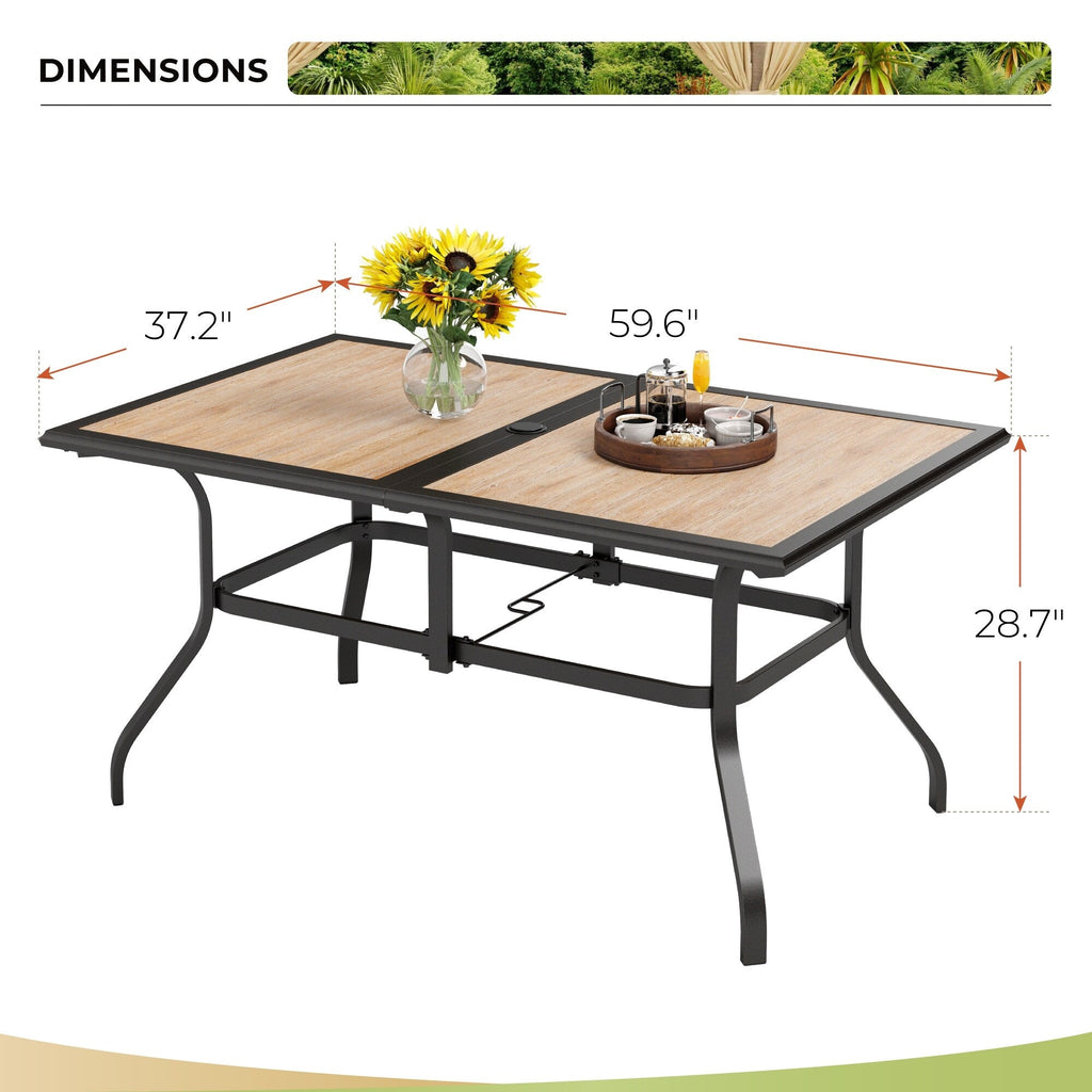 Ensemble de salle à manger de patio 7 pièces MAISON ARTS avec table rectangulaire aspect bois et 6 chaises en textilène