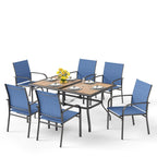 Ensemble de salle à manger de patio 7 pièces MAISON ARTS avec table rectangulaire aspect bois et 6 chaises en textilène