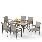 Ensemble de salle à manger de patio 7 pièces MAISON ARTS avec table rectangulaire aspect bois et 6 chaises en textilène