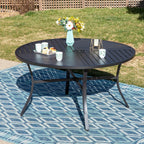 Ensemble de salle à manger de patio 7 pièces MAISON ARTS, grande table à manger ronde avec trou pour parasol et chaises à bascule en textilène à ressorts en C