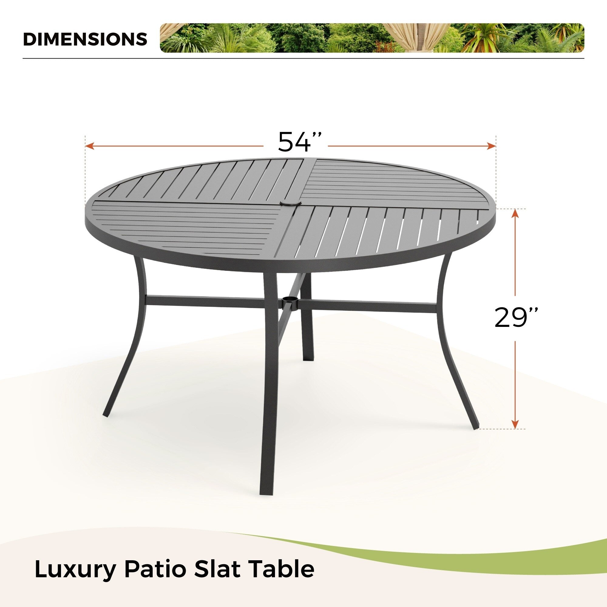 Ensemble de salle à manger de patio 7 pièces MAISON ARTS, grande table à manger ronde avec trou pour parasol et chaises à bascule en textilène à ressorts en C