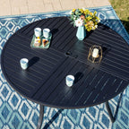 Ensemble de salle à manger de patio 7 pièces MAISON ARTS, grande table à manger ronde avec trou pour parasol et chaises à bascule en textilène à ressorts en C