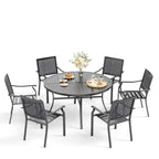 Ensemble de salle à manger de patio 7 pièces MAISON ARTS, grande table à manger ronde avec trou pour parasol et chaises pivotantes en métal