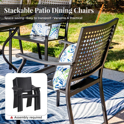 Ensemble de salle à manger de patio 7 pièces MAISON ARTS, grande table à manger ronde avec trou pour parasol et chaises pivotantes en métal