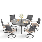 Ensemble de salle à manger de patio 7 pièces MAISON ARTS, grande table à manger ronde avec trou pour parasol et chaises pivotantes en métal
