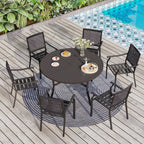 Ensemble de salle à manger de patio 7 pièces MAISON ARTS, grande table à manger ronde avec trou pour parasol et chaises pivotantes en métal