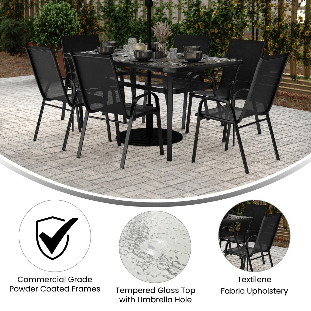 Ensemble de salle à manger de patio 7 pièces avec table en verre et 6 chaises