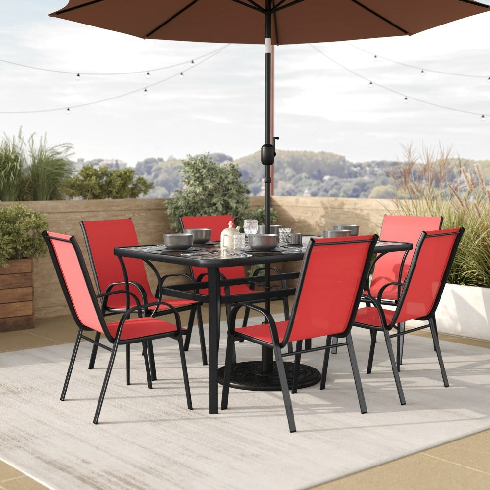 Ensemble de salle à manger de patio 7 pièces avec table en verre et 6 chaises