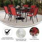 Ensemble de salle à manger de patio 7 pièces avec table en verre et 6 chaises
