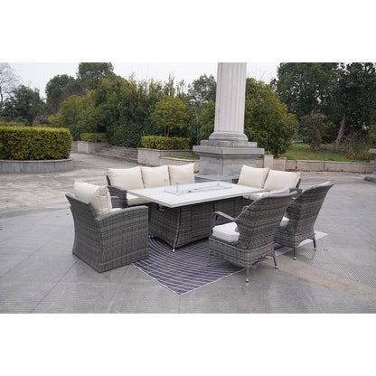 Ensemble de 7 canapés de patio en rotin avec table à manger et fauteuils en aluminium