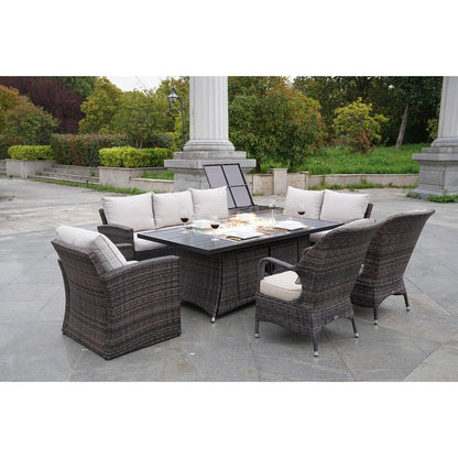Ensemble de 7 canapés de patio en rotin avec table à manger et fauteuils en aluminium