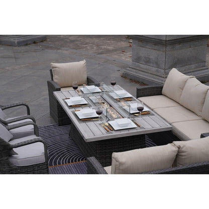Ensemble de 7 canapés de patio en rotin avec table à manger et fauteuils en aluminium