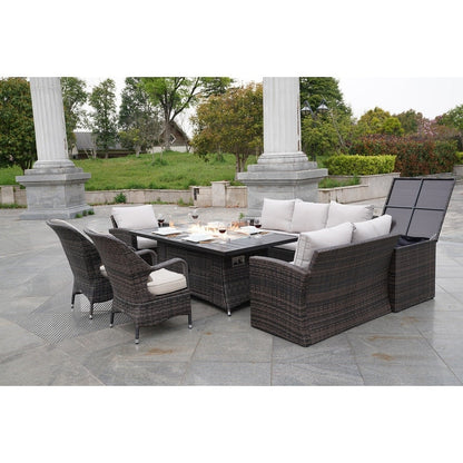 Ensemble de 7 canapés de patio en rotin avec table à manger et fauteuils en aluminium