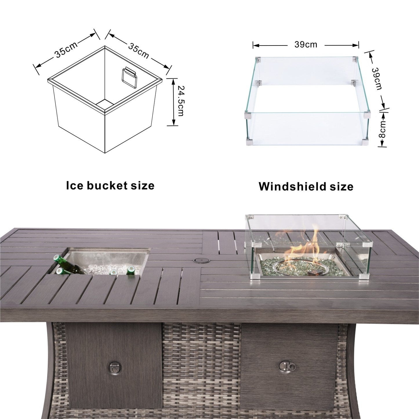 Ensemble de canapés de patio 7 pièces avec foyer et table à manger avec bac à glaçons