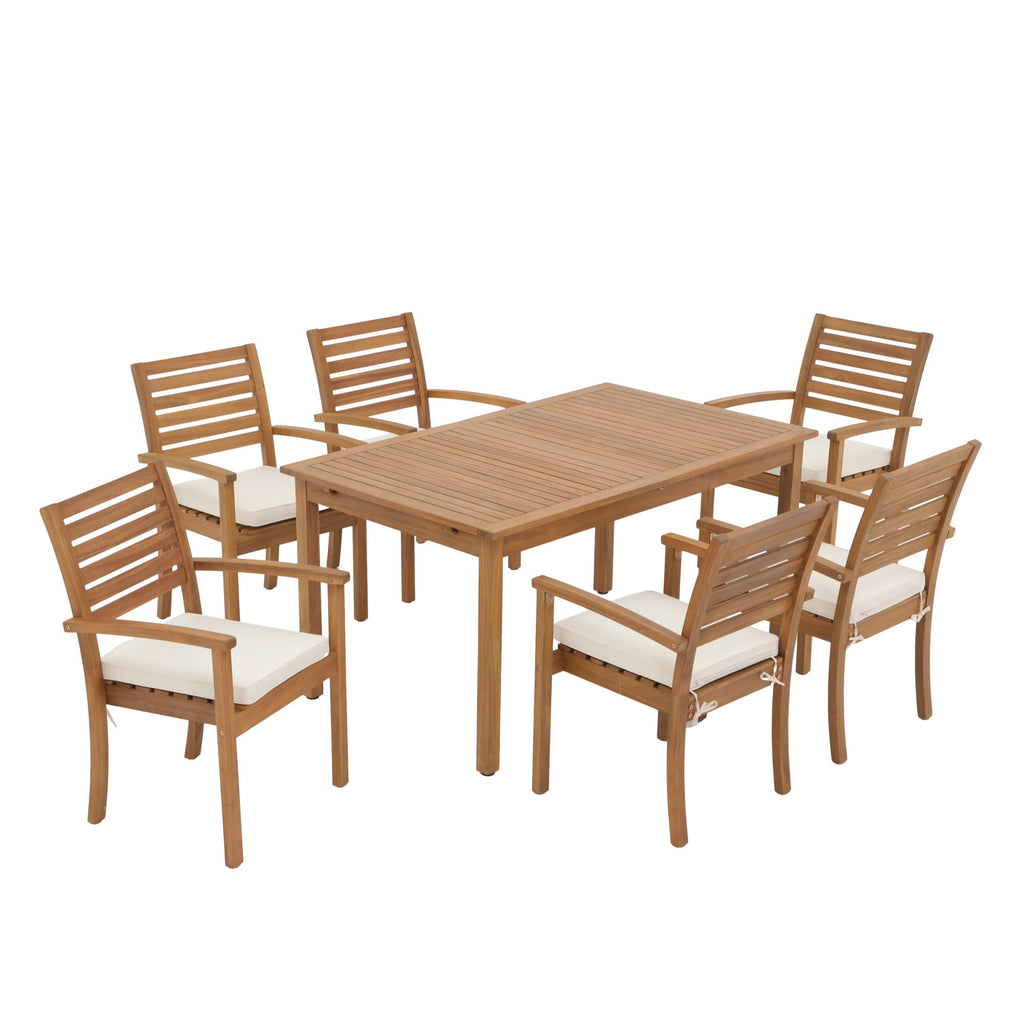 Ensemble de salle à manger d'extérieur 7 pièces en bois d'acacia