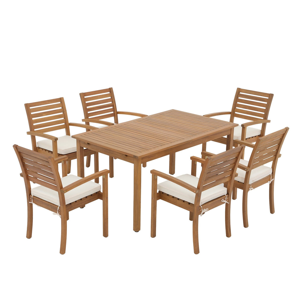 Ensemble de salle à manger d'extérieur 7 pièces en bois d'acacia