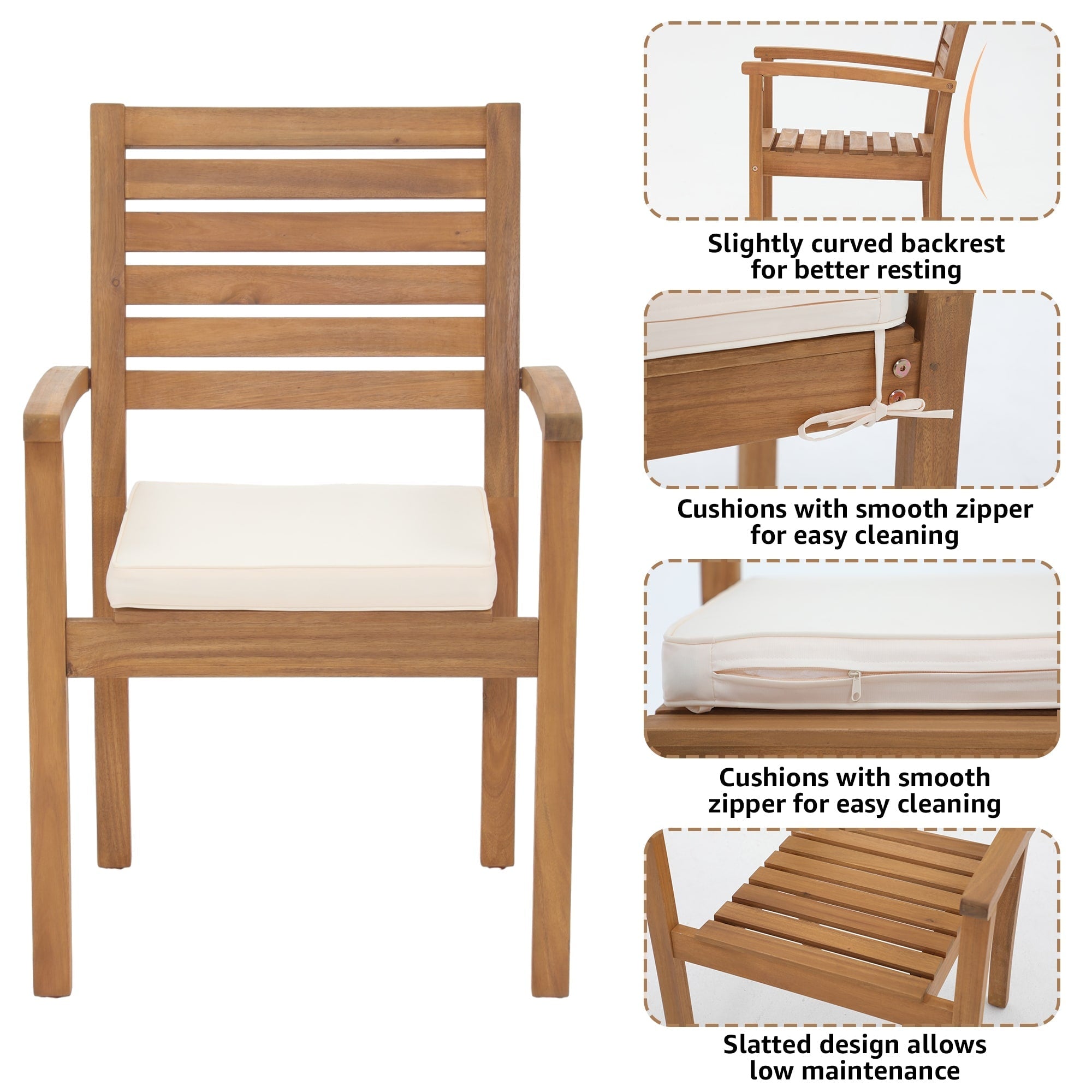 Ensemble de salle à manger d'extérieur 7 pièces en bois d'acacia