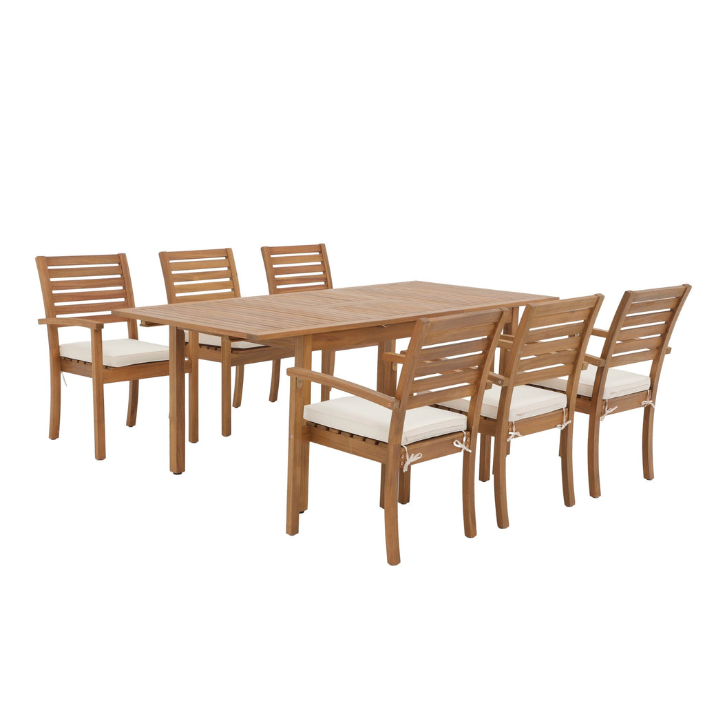 Ensemble de salle à manger d'extérieur 7 pièces en bois d'acacia