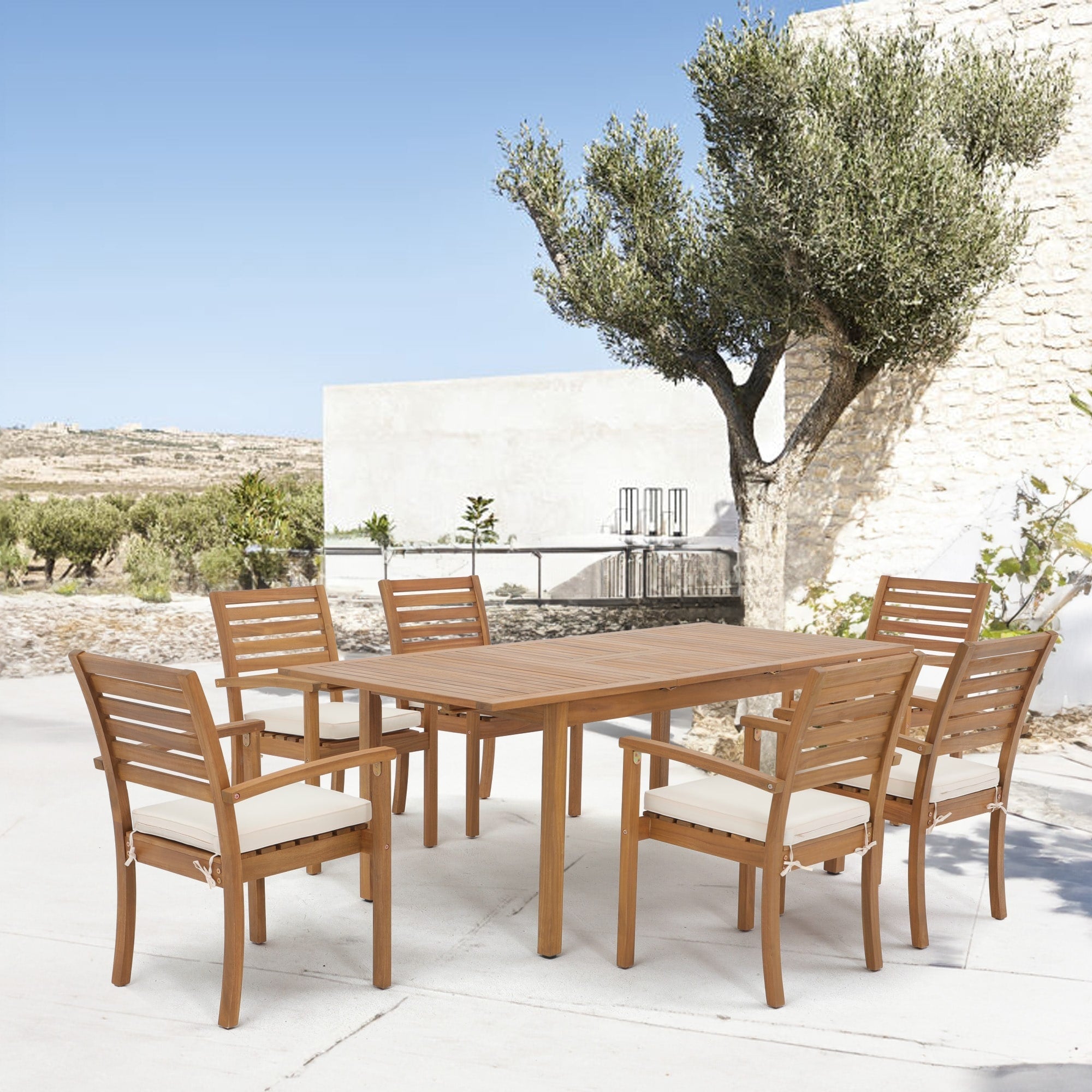 Ensemble de salle à manger d'extérieur 7 pièces en bois d'acacia