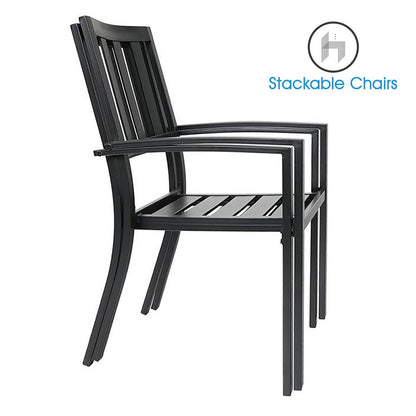 Ensemble de salle à manger d'extérieur 7 pièces MAISON ARTS pour 6 personnes, grande table ronde avec trou pour parasol et chaises empilables en métal
