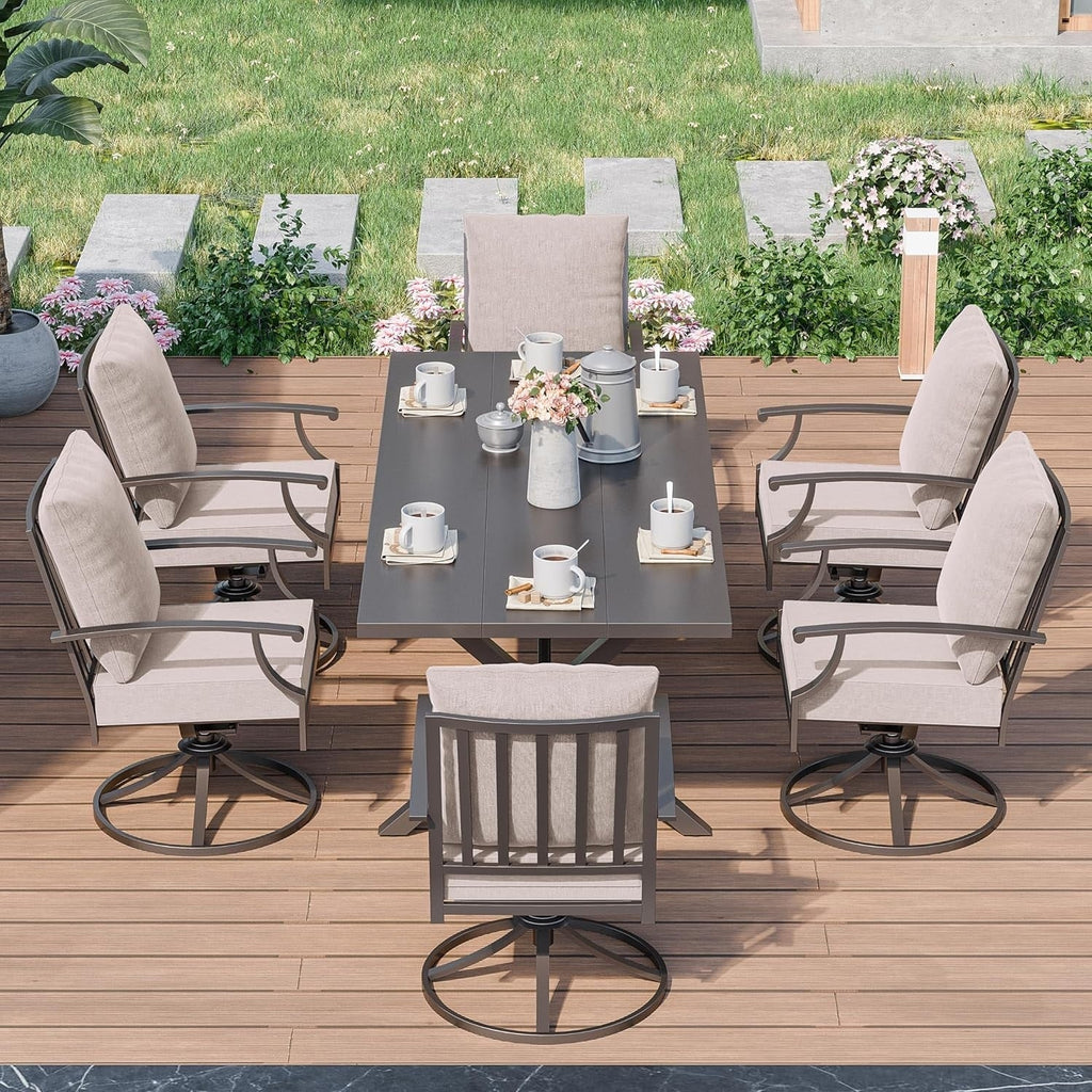 Ensemble de salle à manger d'extérieur 7 pièces avec table à pieds en X et chaises pivotantes