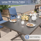 Ensemble de salle à manger d'extérieur 7 pièces avec table à pieds en X et chaises pivotantes