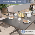 Ensemble de salle à manger d'extérieur 7 pièces avec table à pieds en X et chaises pivotantes