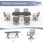Ensemble de salle à manger d'extérieur 7 pièces avec table à pieds en X et chaises pivotantes