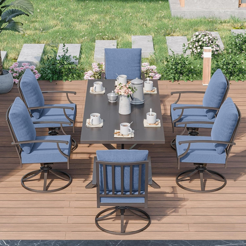 Ensemble de salle à manger d'extérieur 7 pièces avec table à pieds en X et chaises pivotantes