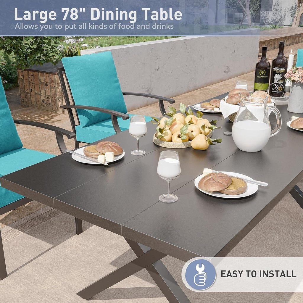 Ensemble de salle à manger d'extérieur 7 pièces avec table à pieds en X et chaises pivotantes