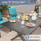 Ensemble de salle à manger d'extérieur 7 pièces avec table à pieds en X et chaises pivotantes