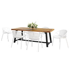 Ensemble de salle à manger d'extérieur moderne 7 pièces avec chaises empilables, blanc
