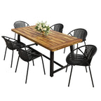 Ensemble de salle à manger d'extérieur moderne 7 pièces avec chaises empilables, blanc