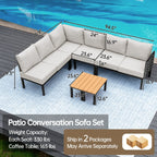 Ensemble de meubles de jardin, canapé sectionnel en L avec 6 coussins épais et table basse pour jardin et véranda