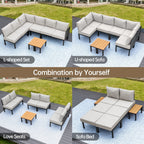 Ensemble de meubles de jardin, canapé sectionnel en L avec 6 coussins épais et table basse pour jardin et véranda