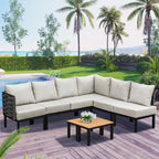 Ensemble de meubles de jardin, canapé sectionnel en L avec 6 coussins épais et table basse pour jardin et véranda
