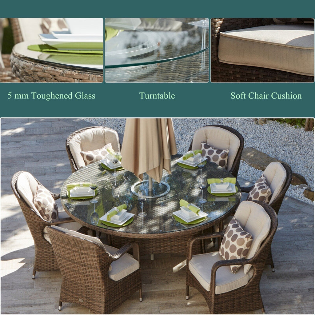 Ensemble de salle à manger rond en rotin et osier pour patio, 7 pièces, avec coussins, par Moda Furnishings